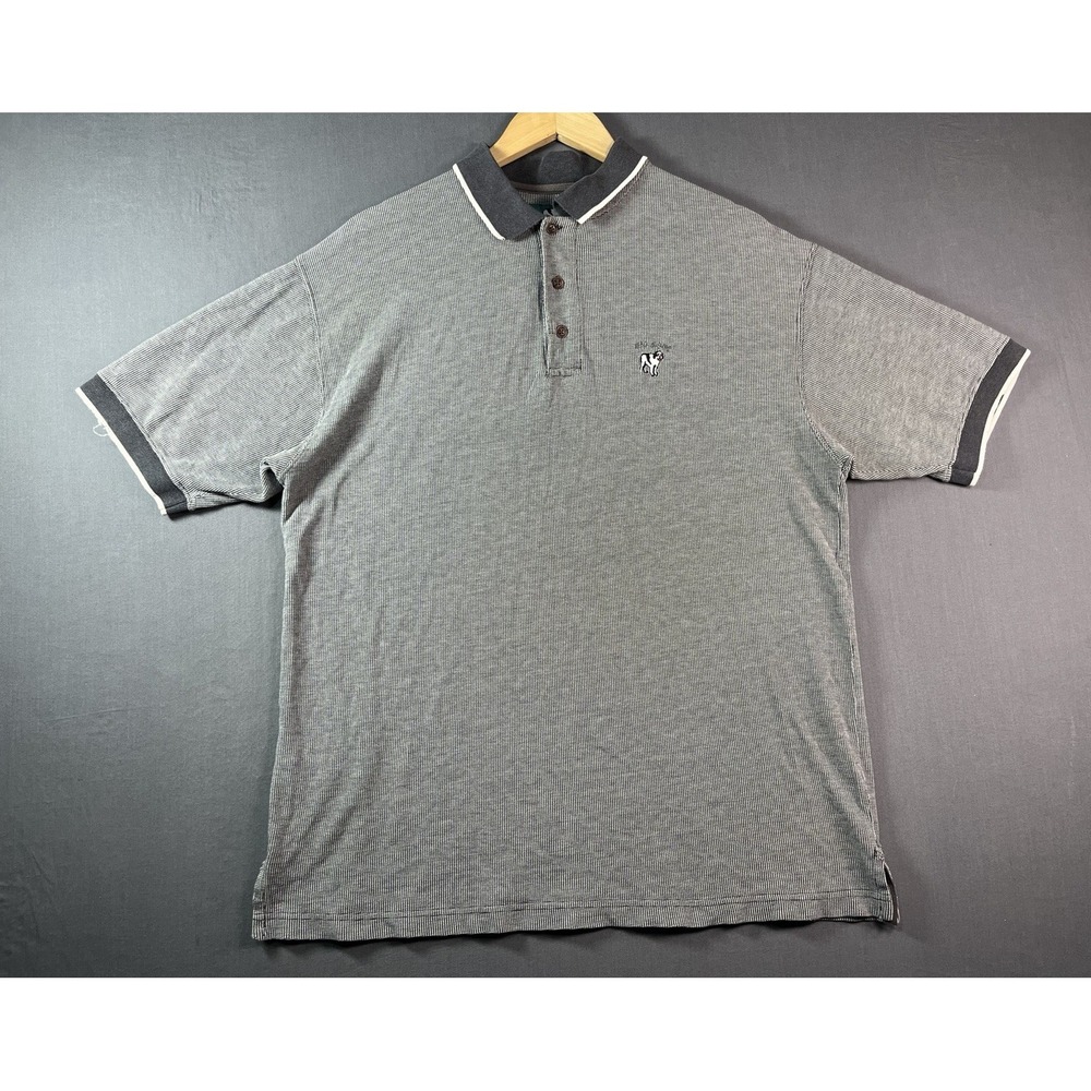 Vintage Big Dogs Polo Shirt Mens Large Gray Check Knit Dog Logo Short Sleeve